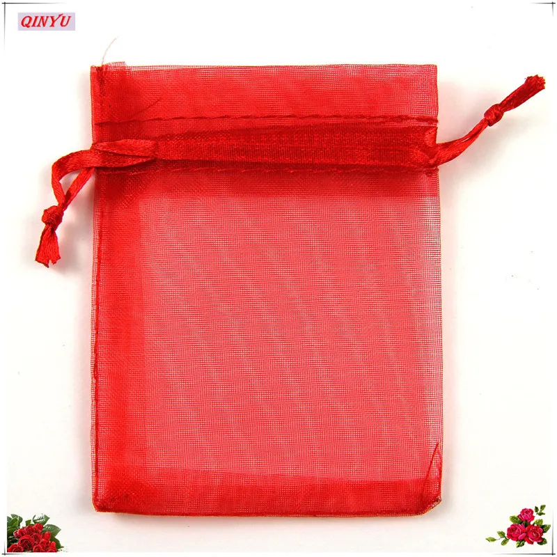 100st 7x9 cm Organza Sheer Gace Jewelry Bags Packing Drawable Organza Påsar Bröllopspresentväskor Sachet Organza 5ZSH3121744244