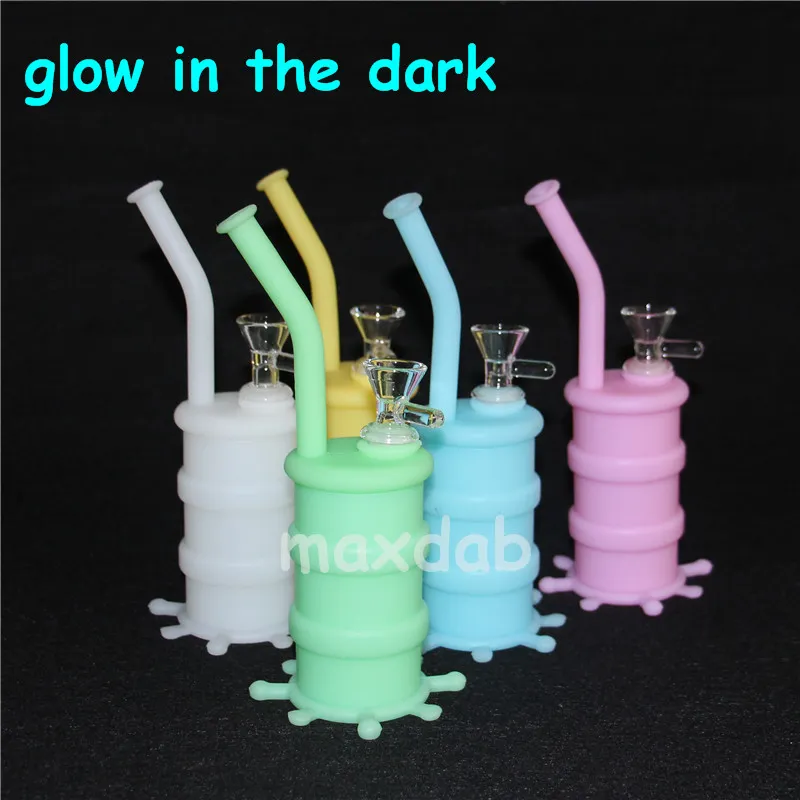 pipes Silicone Hookah Bongs Glow in dark silicon oil dab rigs with 14mm glass bowl