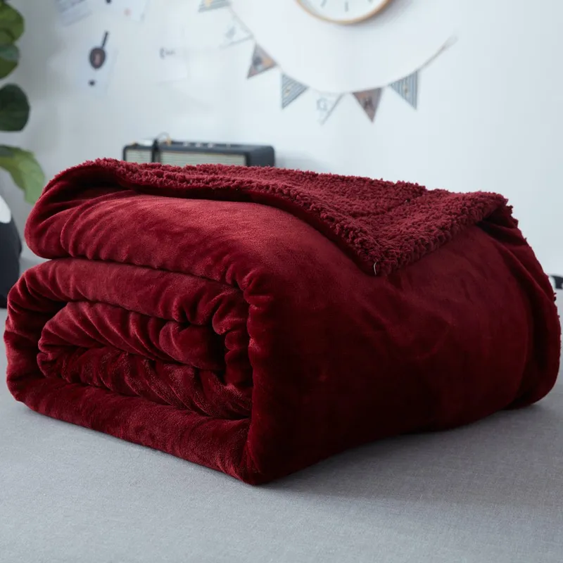 Red wine gold ermine villus/berber fleece fabric upgraded flannel blanket for winter/autumn,adult multi-size fleece sofa blanket