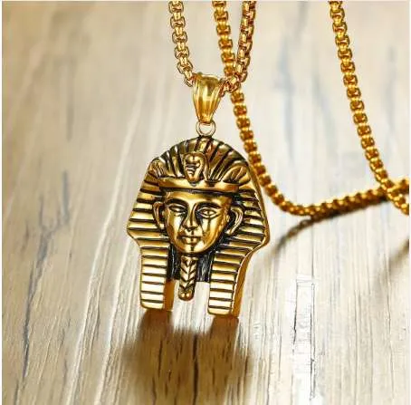 Tutankhamun Tut Egypt مصر الفراعنة القلائد المعلقات في ذهبي لهجة للرجال المصرية إحياء الفولاذ المقاوم للصدأ الهيب هوب الذكور المجوهرات