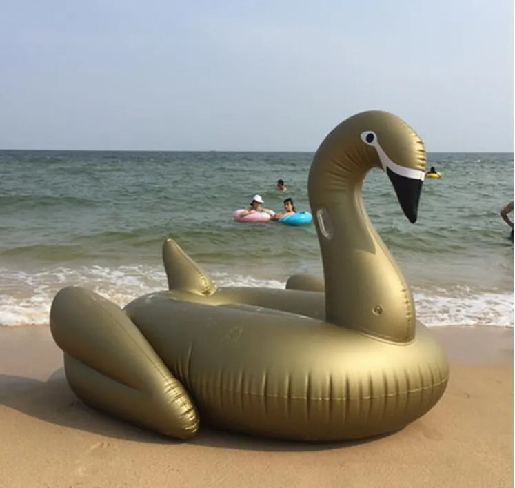 190cm Guld Swan Swimming Float Nya Giant Swan Flamingo Uppblåsbara Floats Swimming Ring Raft Floating Water Leksaker Vuxen Luftmadrass