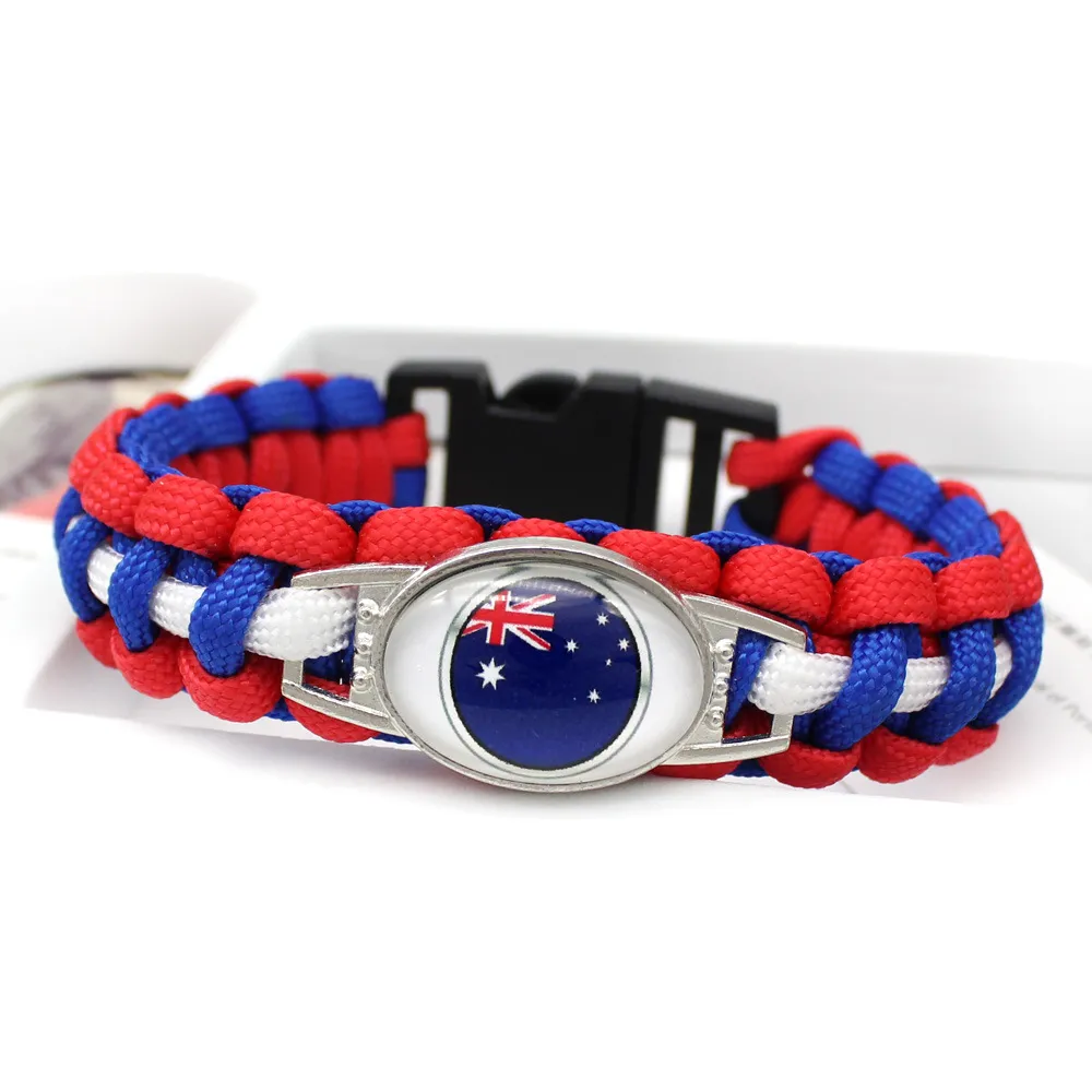 Men World Cup Alloy Flag Glow Charm Bracelets Australian/Portugal/Saudi Arabia/Belgium Handmade Paracord Bracelet