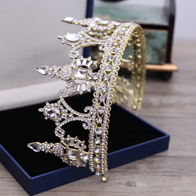 Cristalli d'argento d'oro di lusso Corone nuziali Brillanti perline Diademi nuziali Strass Copricapo Accessori capelli Fascia Spettacolo 262H