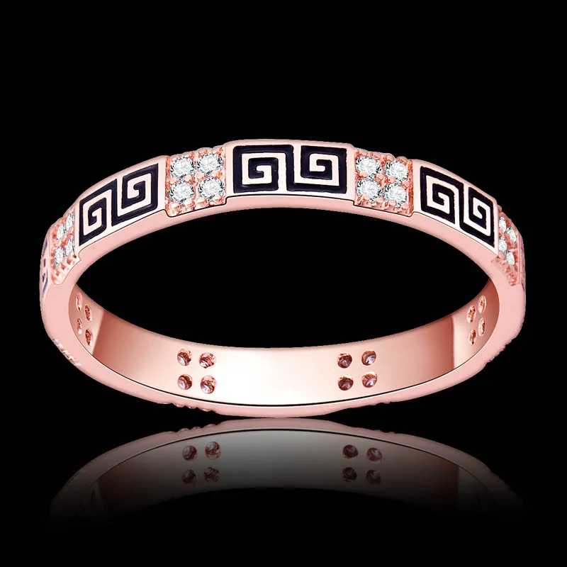 Extra dunne 2.5mm lichtroze 18 k goud gevuld Griekse sleutelhanger CZ tail ring vrouwen bruiloft sieraden vrouwen retail groothandel voor 011732