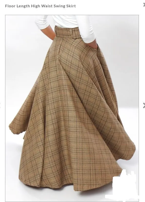 Gonna lunga per donna Plus Size Plaid Checkered Tartan Primavera Estate Estate in vita Cotone Maxi Swing Elegante Gonna 2018