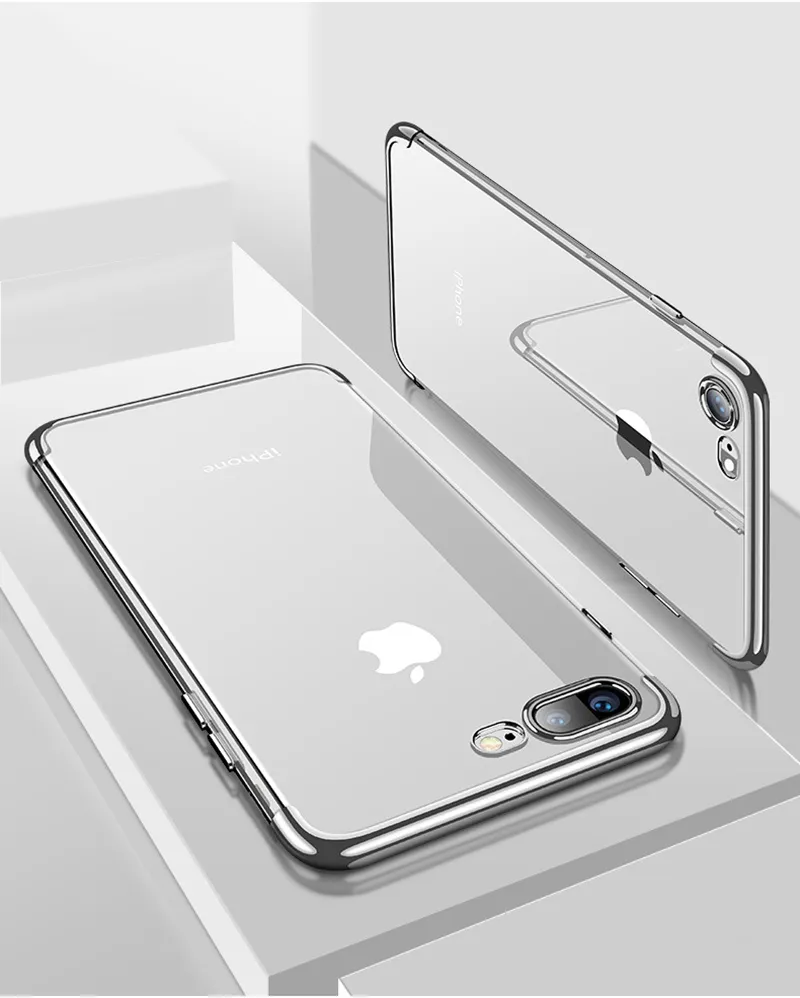Métal de galvanoplastie Clear Case Soft TPUSilicone Couverture de protection anti-choc pour iPhone X 8 7 6 6 S Plus Samsung S8 S9 Plus cas