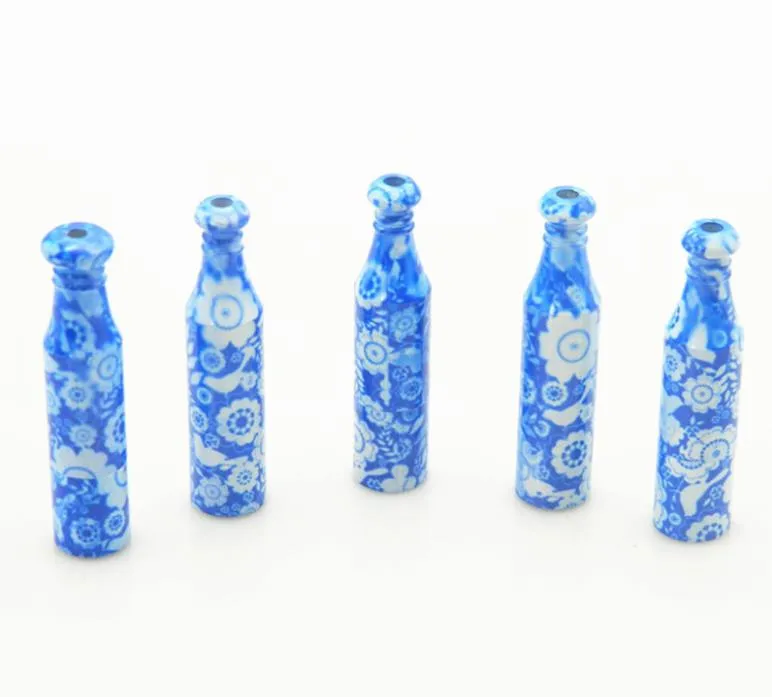 Blau-weißes Porzellan-Trompeten-Schnupftabakgerät, Länge 60 mm, Pfeifennase-Schnupftabakflasche