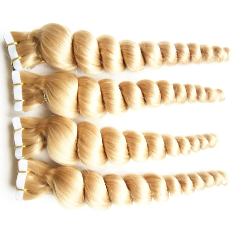 613 Blonde Braziliaanse losse golfhaar 12-26 inch tape in Remy Hair Extensions 80g 200g Blonde kleur Indiase zijdeachtige menselijke tape in haar