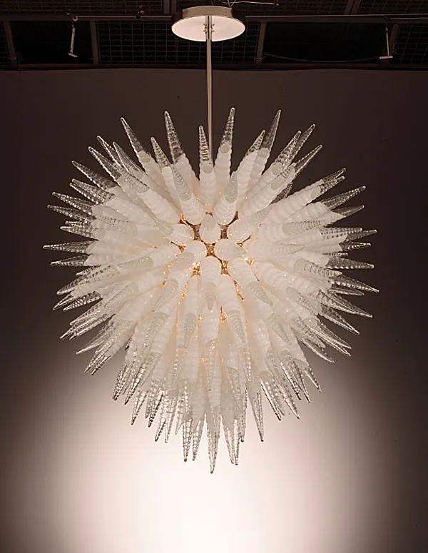 Lámparas de araña blancas especiales, lámparas colgantes LED, diseño de lanza, lámpara de techo de cristal soplado a mano de Murano para decoración del hogar