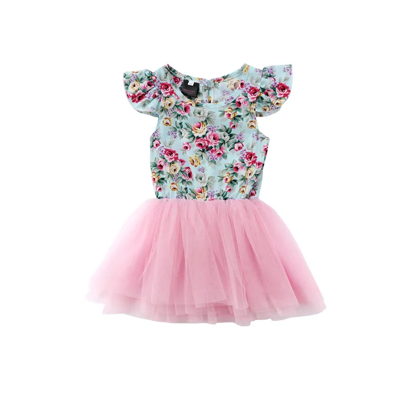 Bébé filles flamants roses robe imprimée florale enfants dentelle Tulle princesse robes été Boutique enfants vêtements C4073