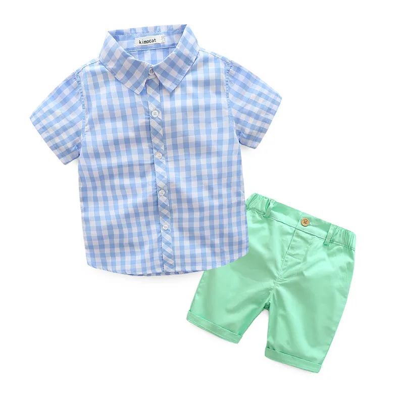 2017 sommer Neue Junge Sets Plaid Kurzarm Shirts + Shorts Zwei Stück Mode Outfits Kinder Kleidung 3-7Y