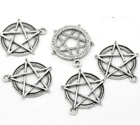 100 pièces alliage pentagramme Pentacle étoile breloques Antique argent pendentif à breloques pour collier fabrication de bijoux résultats 31x28mm