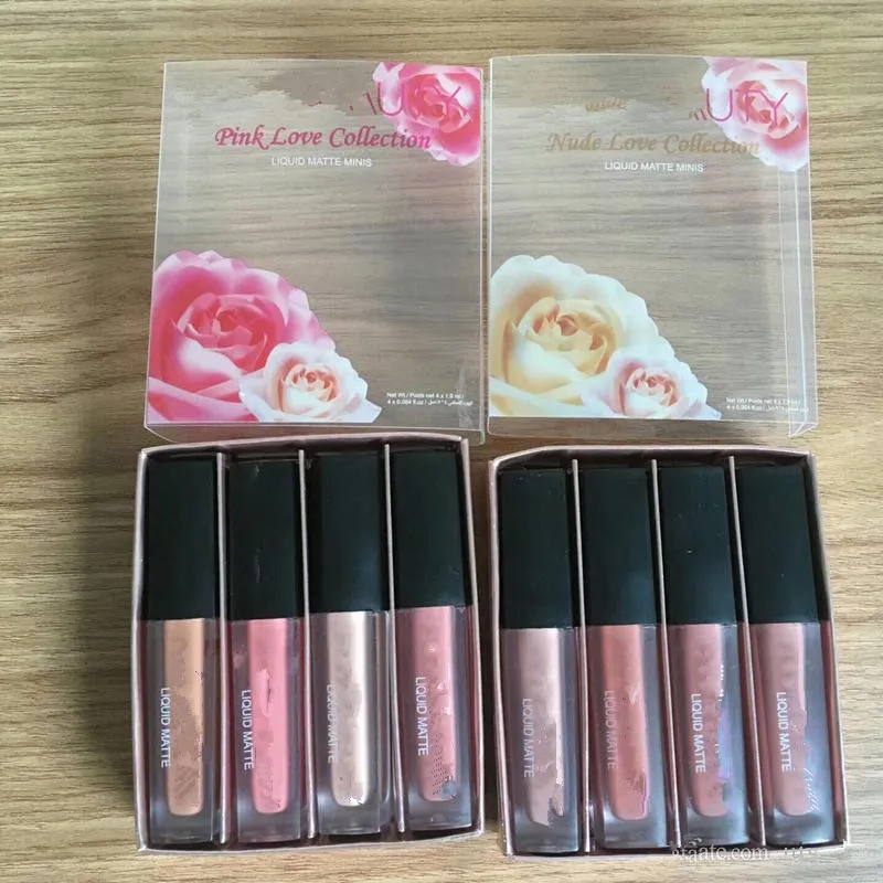 Nova beleza quente a edição de amor nude lipgloss líquido fosco mini batom set / set rosa beleza nua batom dhl shipping + presente