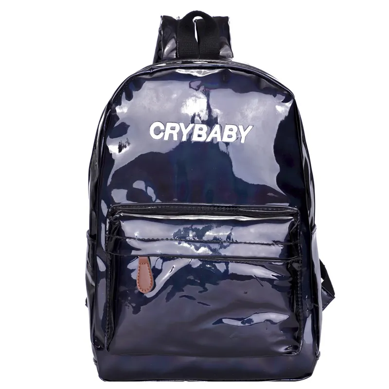 2018 New Girl pu Letter Crybaby Hologram Laser Backpack Bag Soft Large Capacity pensonal School Bag 