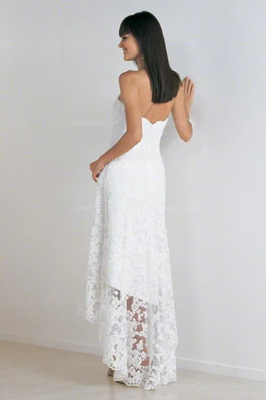 asymmetrical tea length wedding dress Wedding Dresses 2026 Chic Women's A-Line/Princess Scoop Neck Sleeveless Asymmetrical Organza Bridal Ball Gowns with Lace, Ivory main image 0