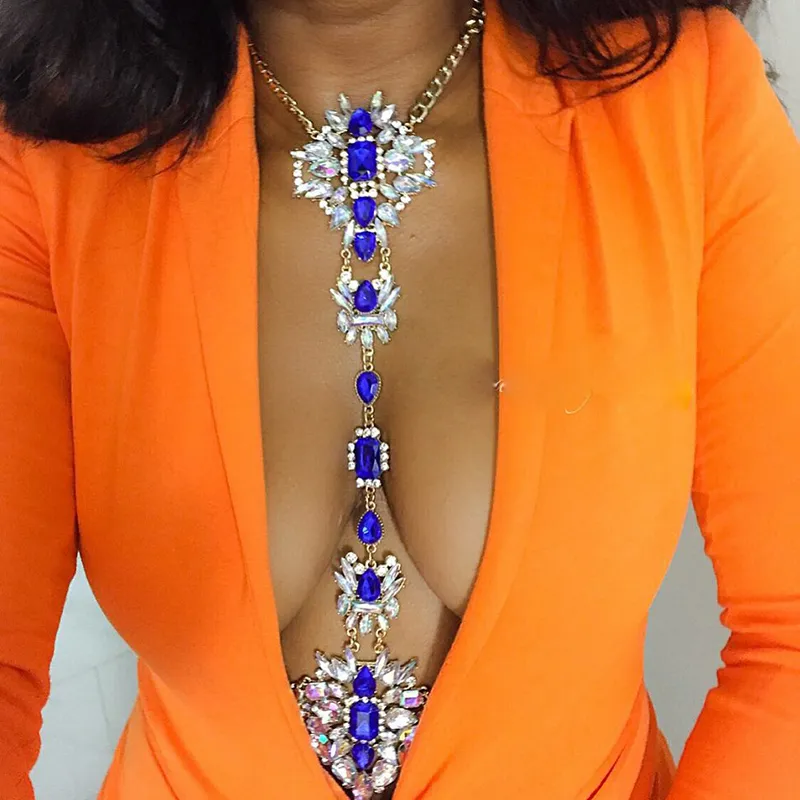 Body Chain Sieraden met Rode Blauwe Tawny Crystal Rhinestone Kralen voor Dames Mode Ketting Ketting 1 PC Body Jewlry