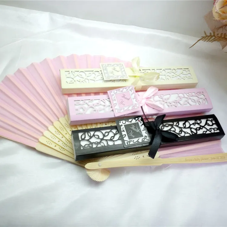 Lyxig Silk Fanspaper Boxbest Wedding Gifts Party Favor White Pink Beige Black