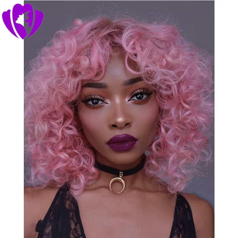 New style bob loose curly Synthetic Lace Front Wigs pink Bouncy Heat Resistant Synthetic short curly wig for women