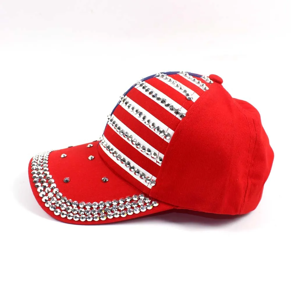 Niños grandes gorras de béisbol Verano 4 de julio Bandera estadounidense Sombrero adolescente Moda Rhinestone vaquero Gorra Ocio Estrella rayas Sombreros para el sol C4341