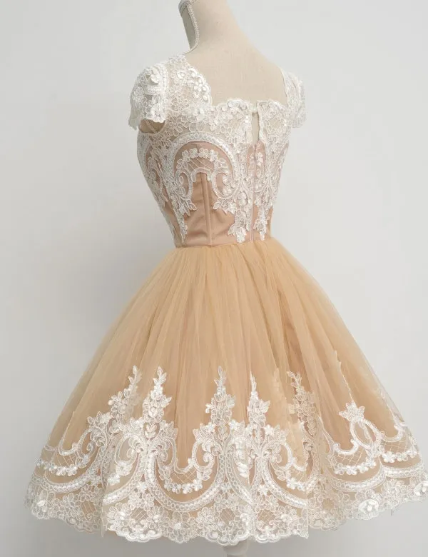 puffy lace prom dress Pleated lace long skirt main image 1