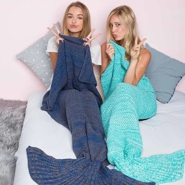 70.9inch dla Dorosłych Mermaid Tail Koc Przędza Dzianiny Szydełka Syrenka Sofa Kocowa Rzut Łóżko Wrap Soft Sleeping Worek Kołdra Dywan Xmas Prezenty