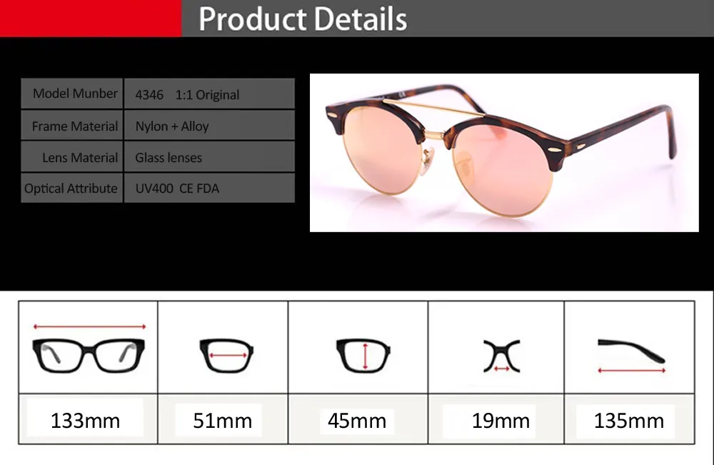 Vintage Double Bridge Sunglasses Designer UV Glasses For Men And