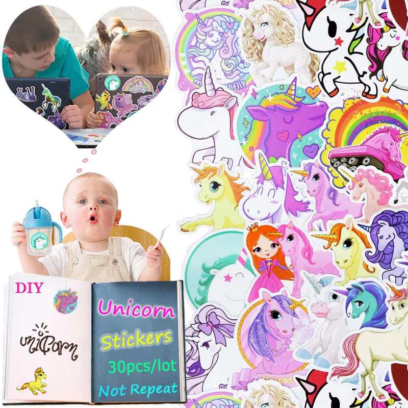 30 PZ Carino Unicorno Adesivi Personalizzati Poster Adesivi Murali Camere Casa Laptop Skateboard Bagagli Auto Bambini FAI DA TE Cartoon Styling Stic5358990