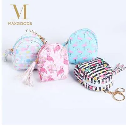 Bolsa de flamingo fofo em forma de chaveiro bolsa de moeda zíper pequena carteira personalizada keychain bolsa bolsa pingente de moda jóias