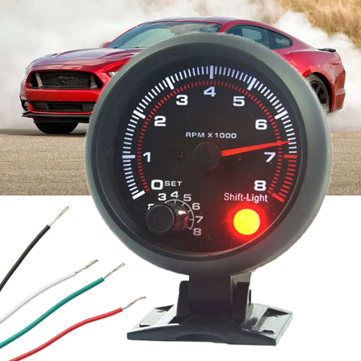 Universal 12V 3.75'' Car Auto Tacho Rev Counter Gauge Tachometer W/ Red LED  RPM Light