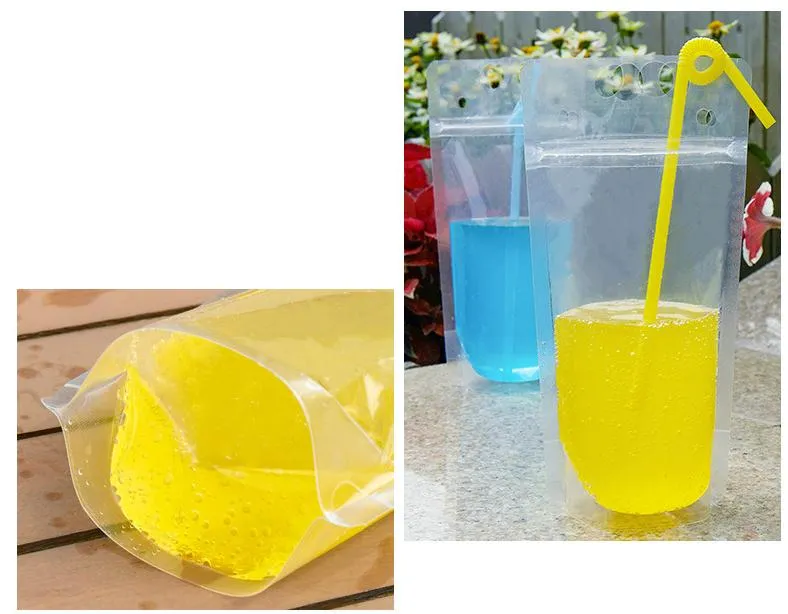 Straw SN055 için Saplı ve Delikli İçecek suyu Süt kahve için Çanta Kılıfı Packaging 500ml Şeffaf Kendinden sızdırmaz plastik İçecek,