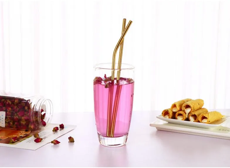 Paille à boire colorée en acier inoxydable, 21.5cm, droites et courbées, réutilisables, accessoire de Bar pour jus de fruit, SN034