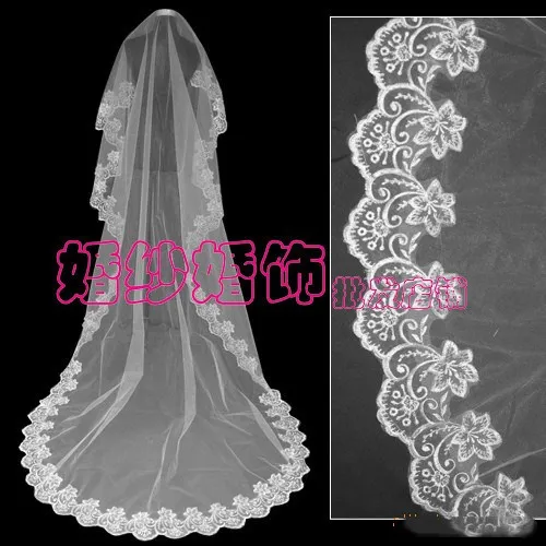 Vintage dentelle Appliques bord voile de mariée blanc ivoire rouge 15M 2M 3M 10M disponible accessoires de tête de mariée haut une couche6280430