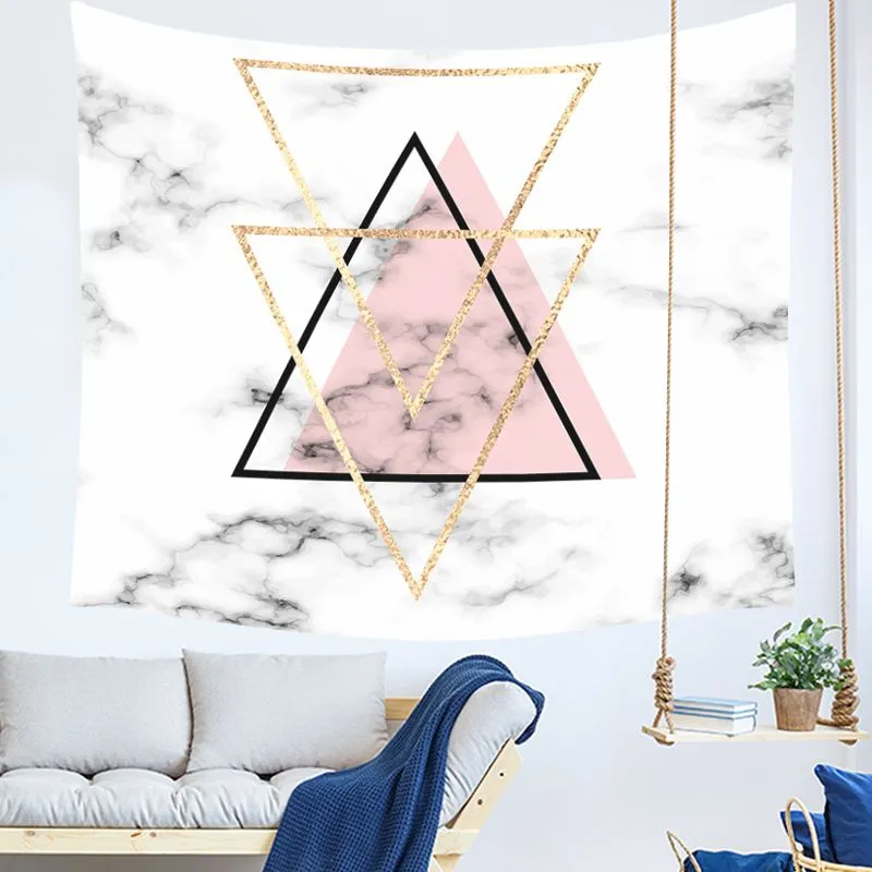 Marmortryck Tapestry Rosa och Golden Nordic Wall Hängande Tenture Väggmålning Modern Dorm Room Decor Geometric Carpet Blanket