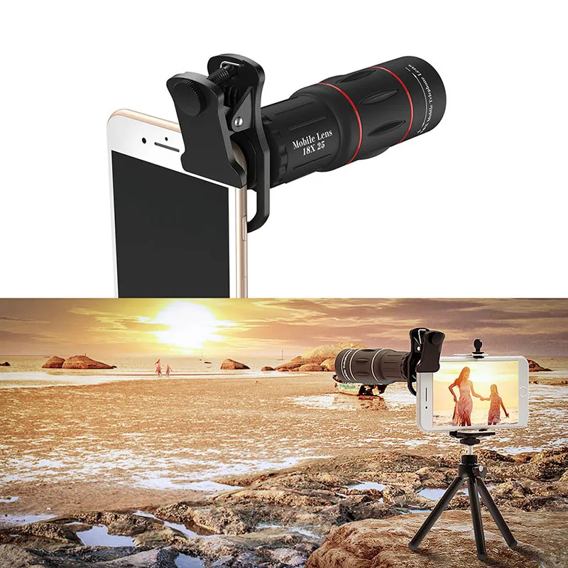 Universal 18x Telescope Megmenting Zoom Mobile Monoculars Telepo Camera Lens with Clip Tubod for iPhone for Samsung Xiao9519799