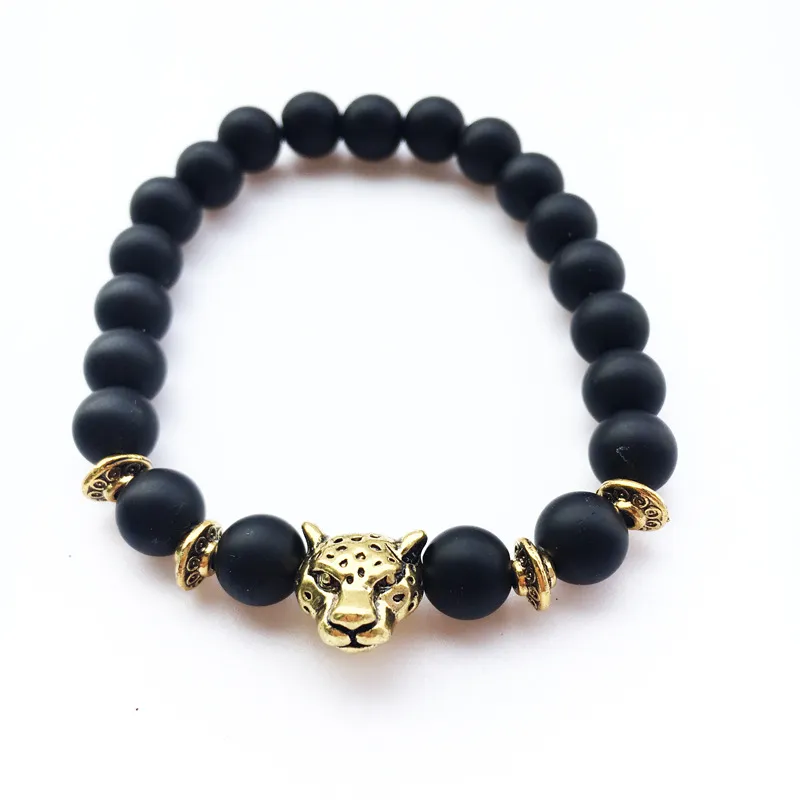 Mensarmband lyxiga smycken Kvinnor Matt Stone Bead Armband Elephant Leopard Head Lion Head Owl Turtle Lava Charm Armband