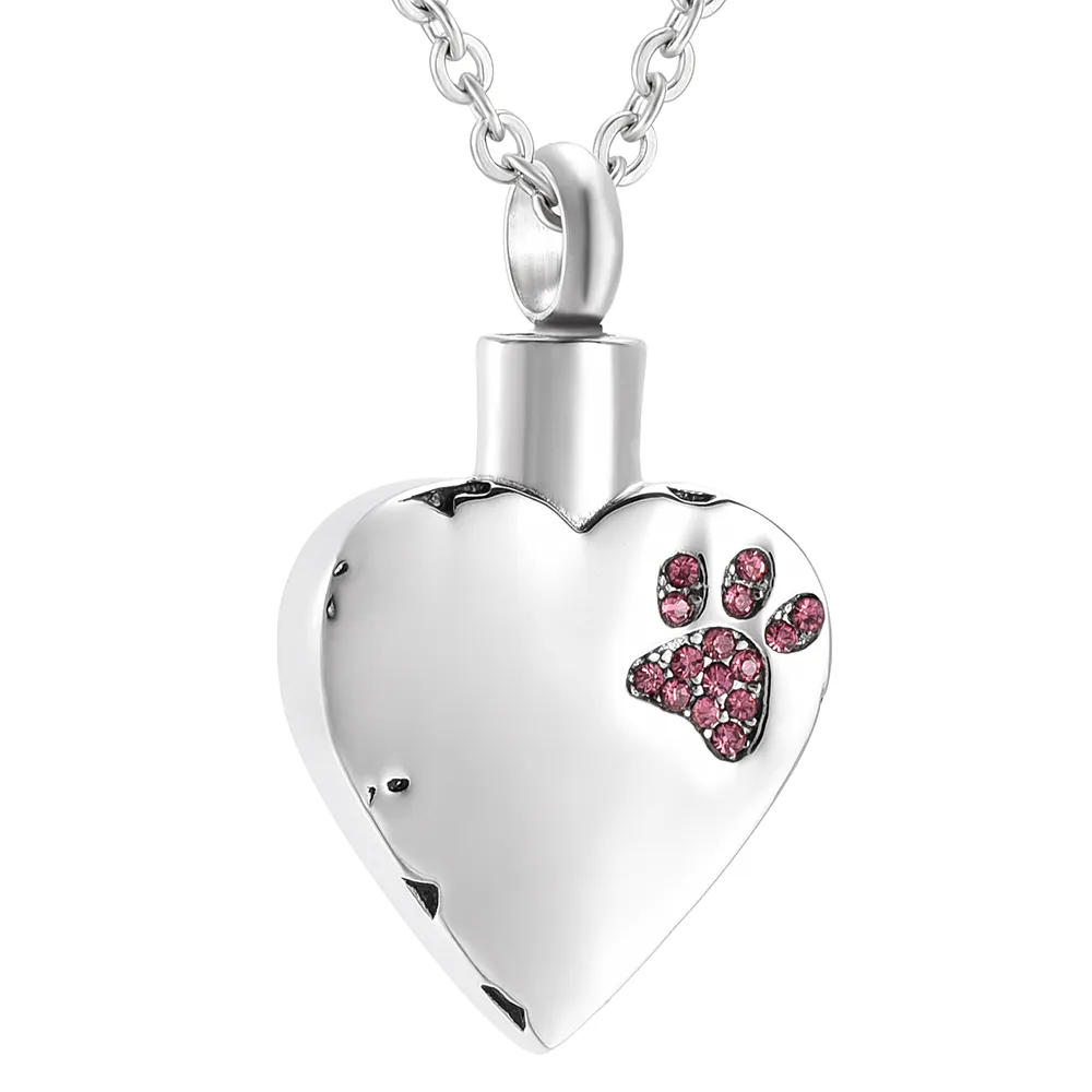 IJD7152 316L Stainless Steel Cremation Jewelry Dog Paw Print Warm Heart Pet Memorial Urn Necklace Ashes Pendant Keepsake Ashes Jewelry