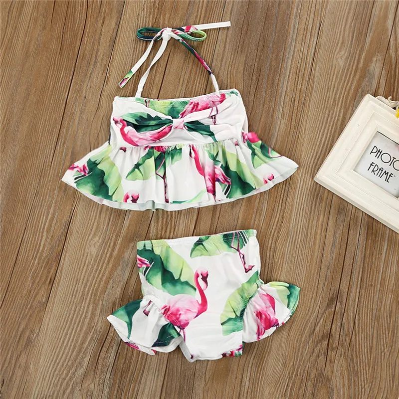 Tout nouveau nouveau-né enfant en bas âge enfant enfant bébé fille flamant rose maillots de bain maillot de bain Bikini 2 pièces ensemble maillot de bain Costume 1-6T