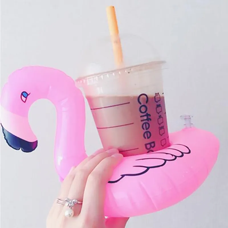 Stock opblaasbare flamingo dranken beker houder zwembad drijft bar coasters floatation apparaten kinderen bad speelgoed klein formaat