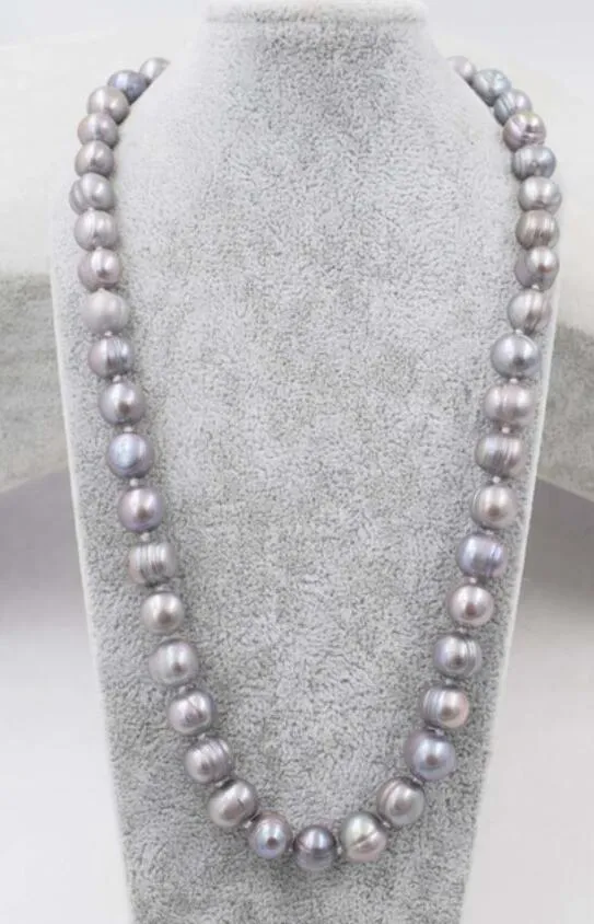 Ouah! perle d'eau douce grise près du collier 9-10mm rond 17 "nature FPPJ perles en gros