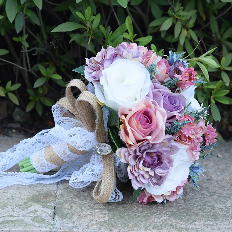 Artificial Wedding Bridal Bouquets Handmade Popular Pinterest Silk Flowers Country Wedding Supplies Bride Holding Brooch Engagement Beach