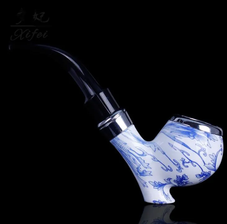 New resin pipe, Imitation Ceramic blue and white porcelain pipe, creative high heel bent man.