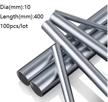 100 unids/lote 10x400mm diámetro 10mm eje lineal 400mm de largo eje endurecido rodamiento barra de acero cromado para piezas de impresora 3d enrutador cnc