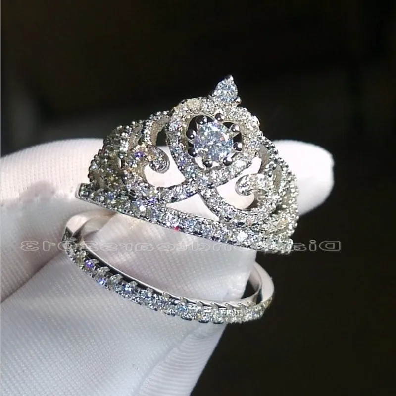 Choucong marca tamaño 5-10 joyería diamante 925 plata esterlina compromiso boda corona anillo conjunto para mujeres hombres