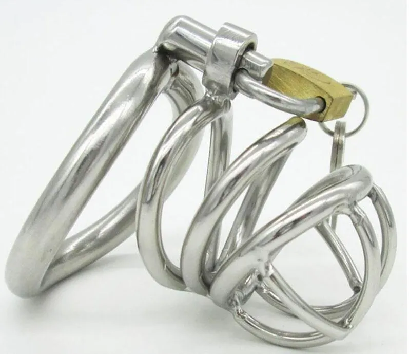 Latest Dormant Locks Male Stainless Steel Curve Cock Penis Cage Chastity Belt Device Ring BDSM Sex Toy For Men Peniss Lock