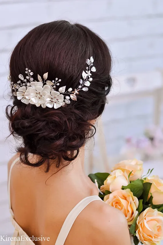 Eleganti ornamenti per capelli con fiori da sposa Accessori per capelli alla moda Accessori per capelli da sposa per capelli Donna Ragazza Copricapo di perle249A