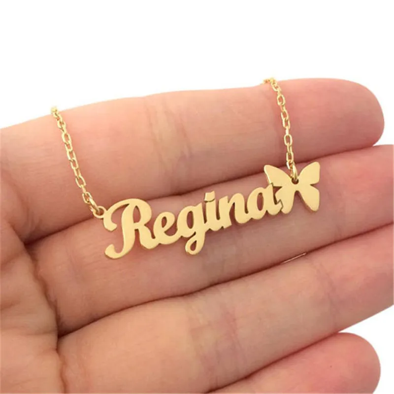 Personalized Customize Butterfly Necklace Pendant Birthday Gift For Girls Stainless Steel Rose Gold Color Signature Name Jewelry