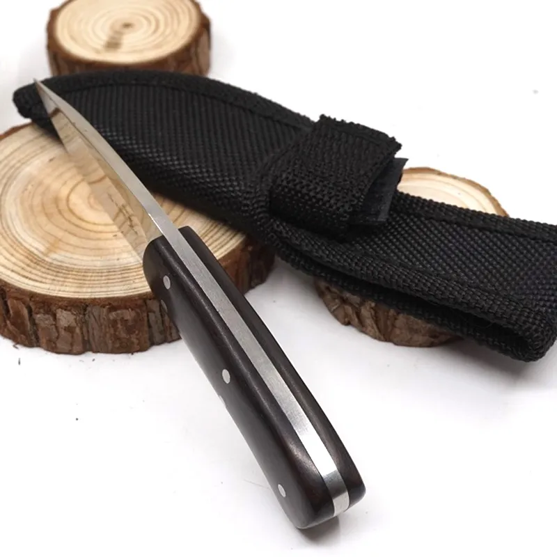 Liten rak kniv fast knivkniv 440 blad trähandtag Jakt Camping Pocket överlevnadskniv EDC Multi Outdoor Tools ZP-MI101