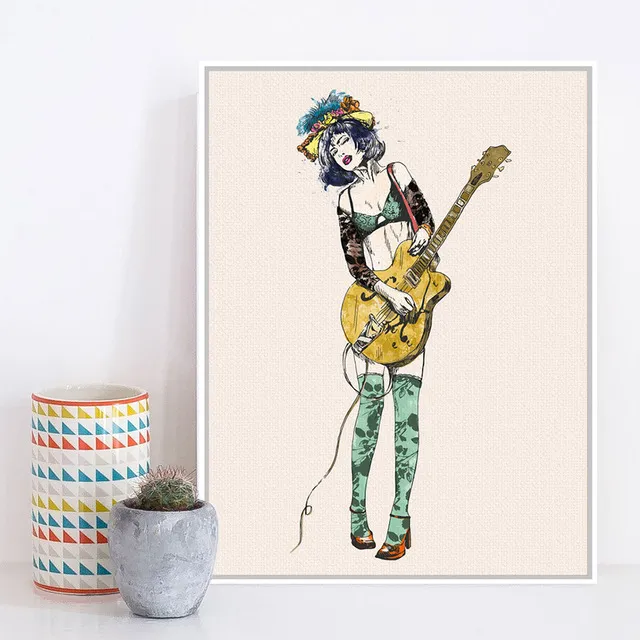 Vintage Jouer Guitare Fille Pop Rock Roll Musique A4 Grand Art Impression  Affiche Hippie Mur Photo Toile Peinture Sans Cadre Décor À La Maison Du  6,93 €