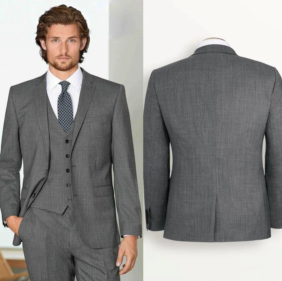 New Arrival Dwóch przycisków Gray Back Vent Groom Tuxedos Notch Lapel Groomsmen Mens Wedding Business Bal Garnitury (Kurtka + Spodnie + Kamizelka + Krawat) NO: 1315