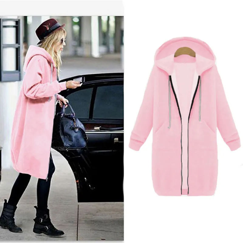 Hooded Fleece Long Women Jacket Coat Zip Up Casual Autumn Winter Warm Basic Jackets Cotton Plus Size Overcoat BLD1227 From 16 5 DHgate